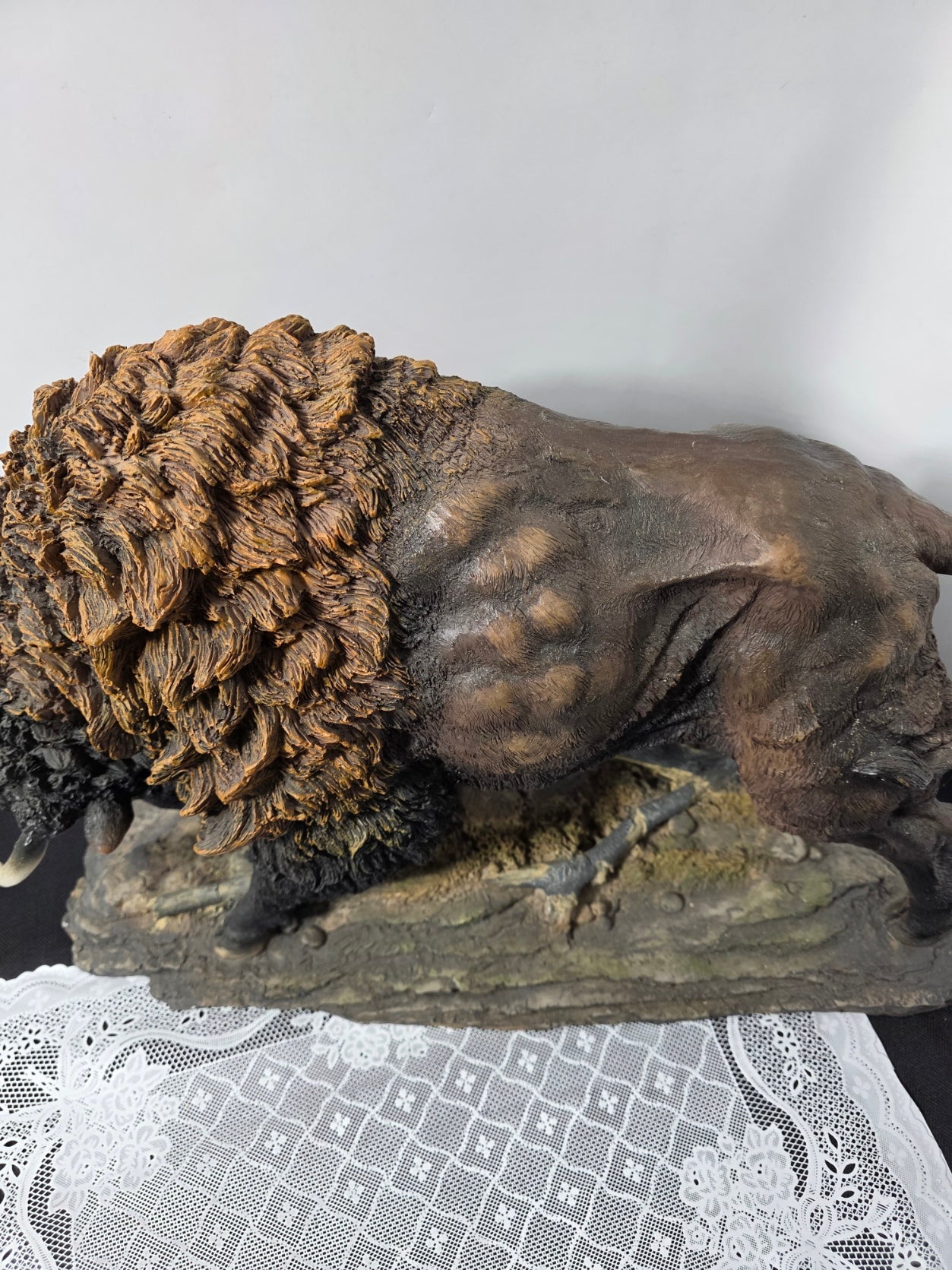 Home Decor - 19.5" Large Black and Brown American Buffalo Pawing Display Figurine