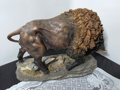 Home Decor - 19.5" Large Black and Brown American Buffalo Pawing Display Figurine