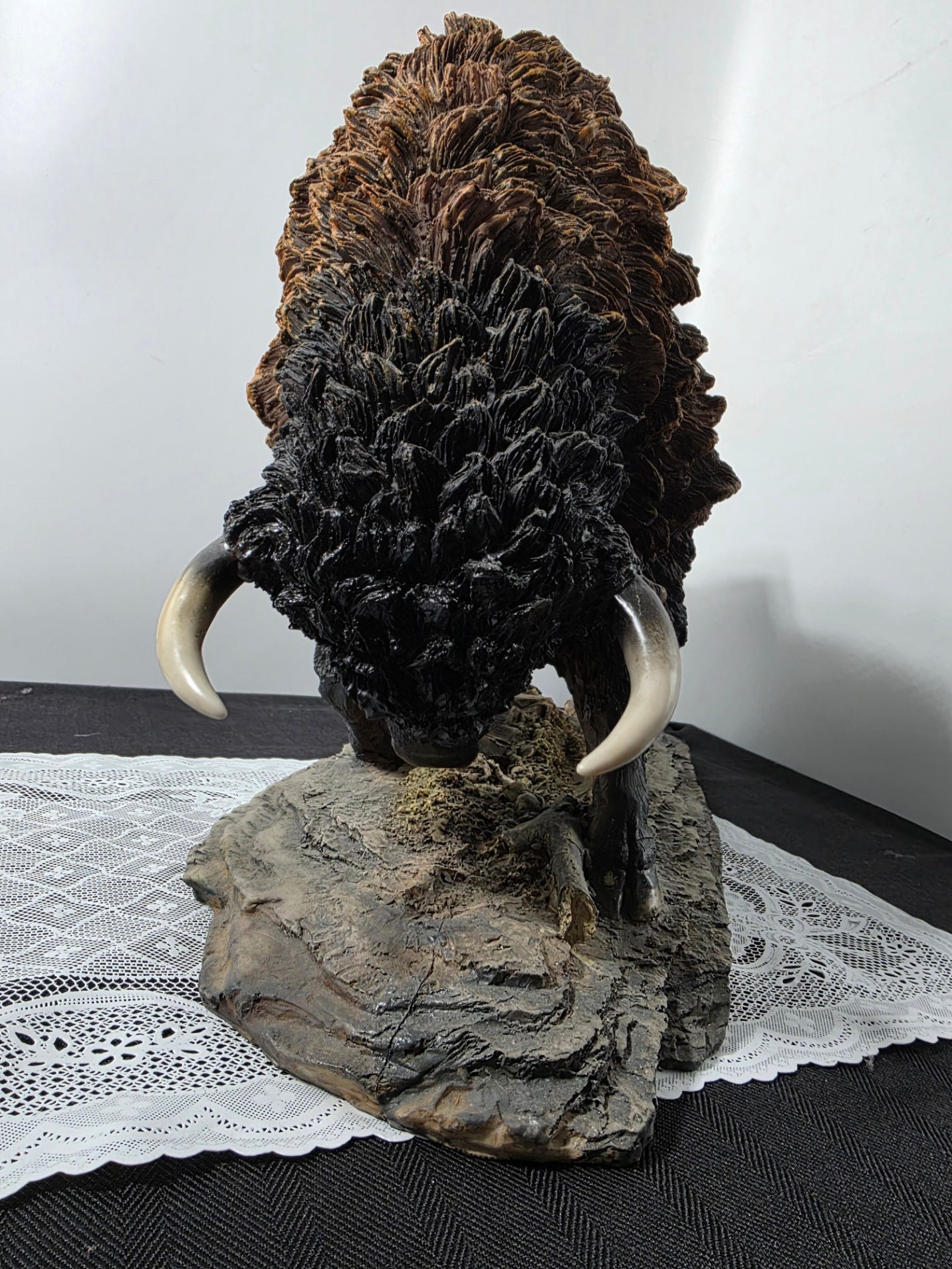Home Decor - 19.5" Large Black and Brown American Buffalo Pawing Display Figurine