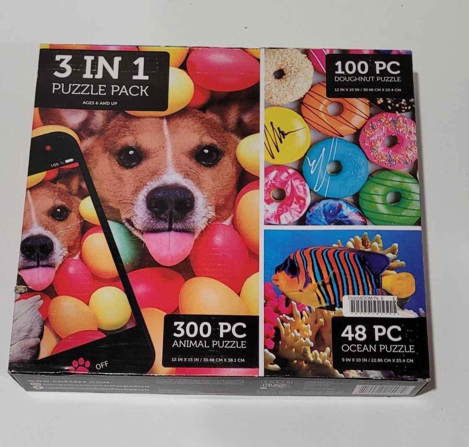 Puzzle - NEW 3 in 1 Puzzle 300 pc Animal, 100 pc Doughnut, 48 pc Ocean puzzle