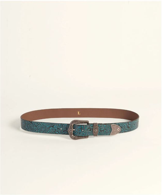 Sophia Belt- Turquoise Floral Leather