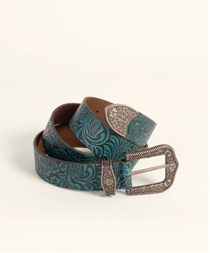 Sophia Belt- Turquoise Floral Leather