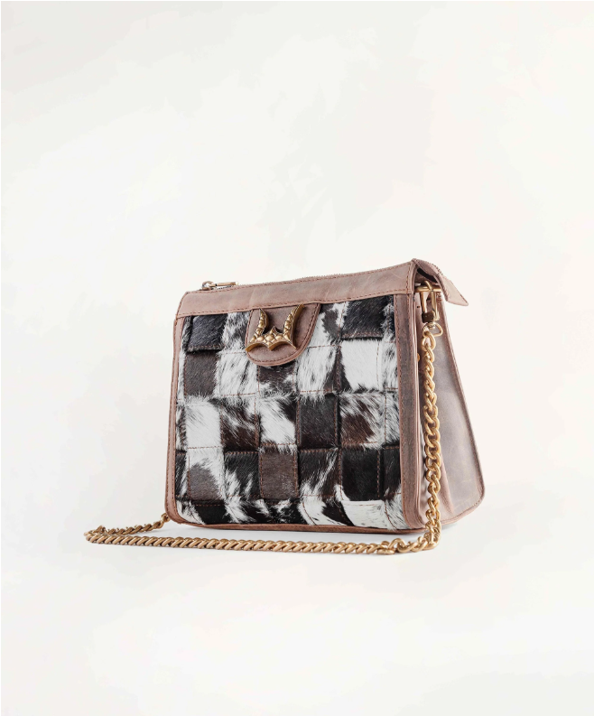 Loyal West Scrappy Medium Chainbag IN COWHIDE AND BROWN CALFSKIN