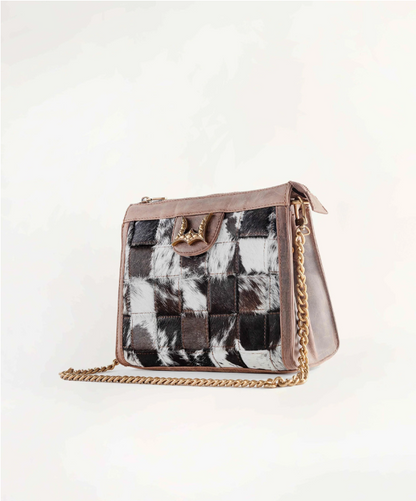 Loyal West Scrappy Medium Chainbag IN COWHIDE AND BROWN CALFSKIN