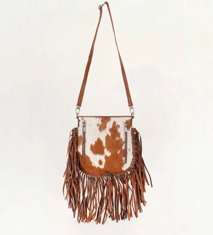 Mojave Tassel Bag - Brown & White Cowhide