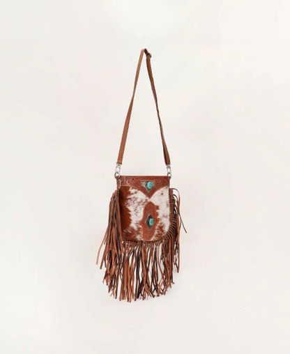 Mojave Tassel Bag - Brown & White Cowhide