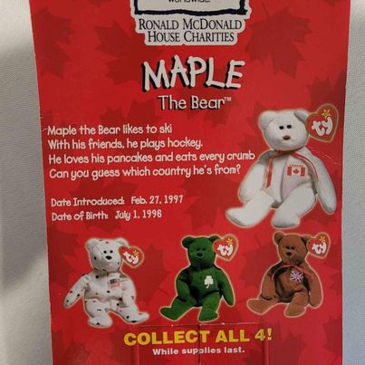 Plush -  TY Beanie Baby Maple Canada- New