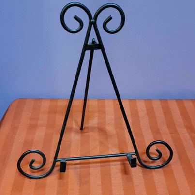 Hardware - Plate Stand with scroll on top and bottom - Black - NEW!