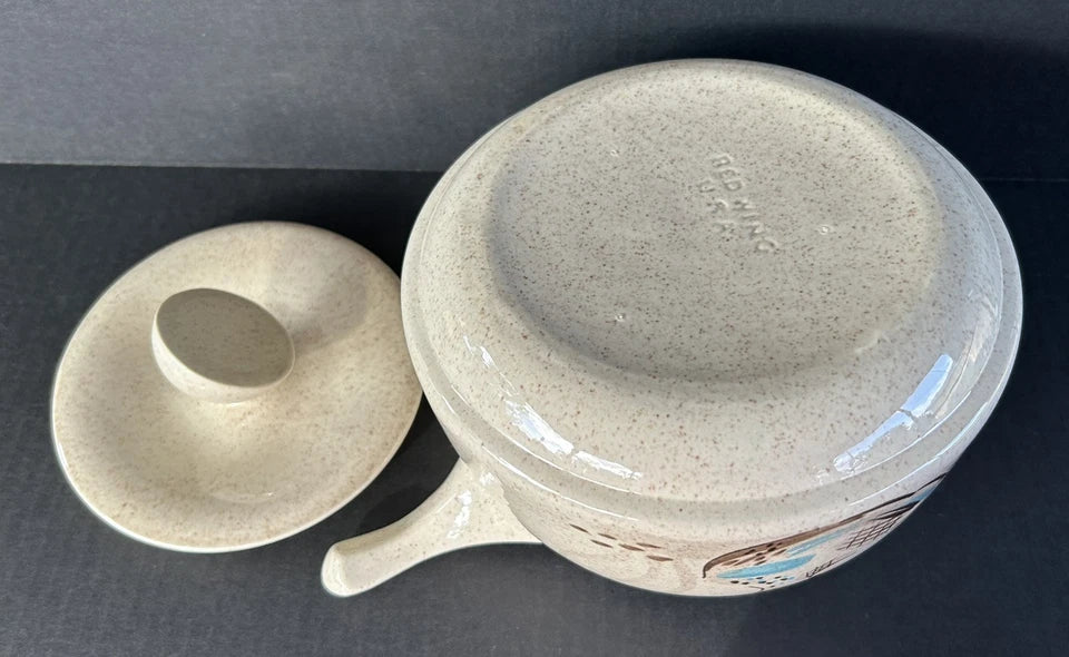 Vintage Red Wing Pottery Bob White Casserole Dish With Lid 2 Quart Mid Century