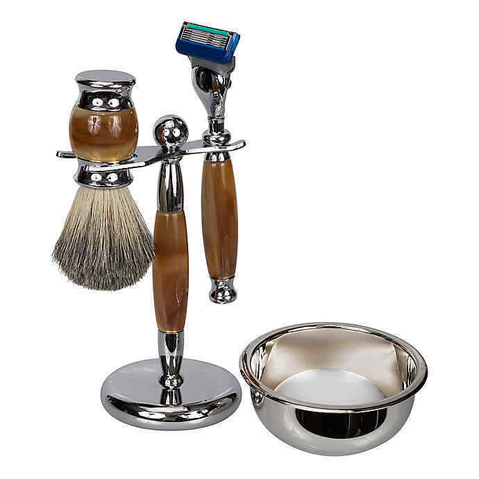 Kingsley Shave Set -Tiger Eye and Silver Handles, Soap and Stand SB-671