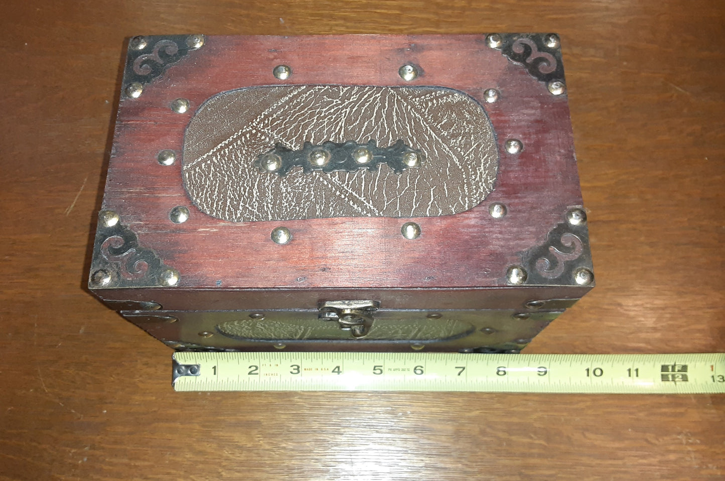 Box - Small Wood Decorative Trunk and Faux Leather Small Treasure Chest