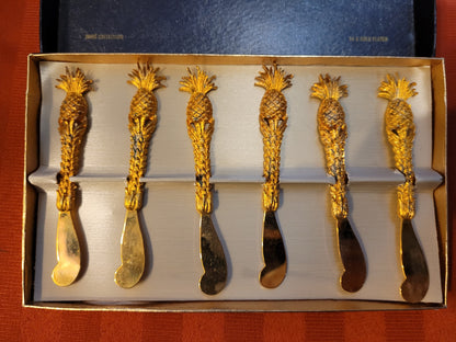 Vintage - Kitchen Pineapple spreaders -24K gold-plated Set of 6