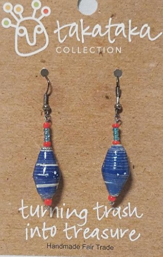 Jewelry - Recycled Bead Earrings - The Takataka Collection Blue and Orange