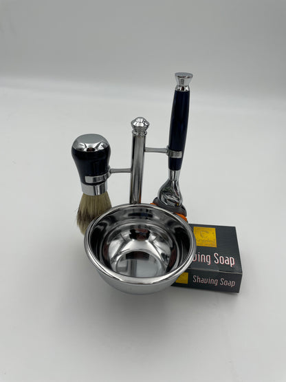 Kingsley Shave Set - Marble Blue look and Silver Handles, Soap and Stand SB-676