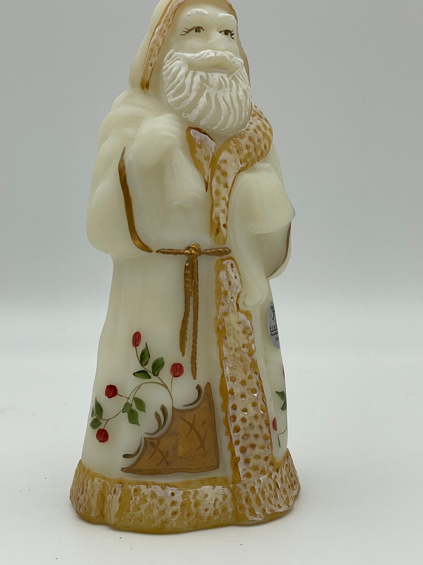 Collectable Fenton Glass TWINING BERRIES Santa Claus Hand Painted and Signed by D.Fredrick