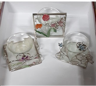 Richesco Votive Holders  Butterfly and Flowers  set of 3