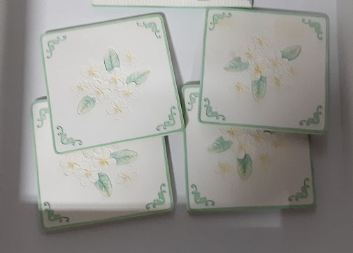 Richesco  Floral Yellow Green Coaster Set of 4 and holder