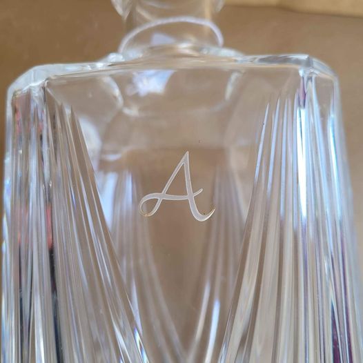 Lead Crystal Glass decanter Monogrammed with an A