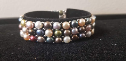 Jewelry - Sterling Silver Freshwater Cultured Pearl 3 Row Stretch Bracelet - Choice of Five Colors