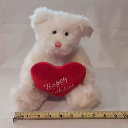 Plush - Happy Birthday  - White Bear with Heart