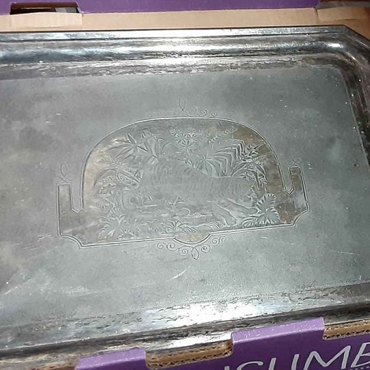 Vintage Silver Tray with markings tiger c1870