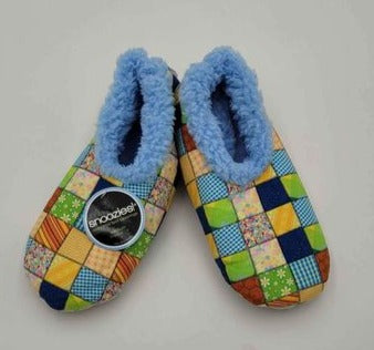 blue multi quilted slippers snoozies