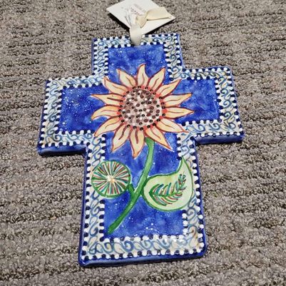 Cross - Sydell Pottery Small Miracles Sunflower Cross   NEW!