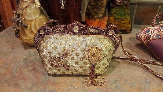 Mary Frances Green Hand Bag with Flowers Retired Design