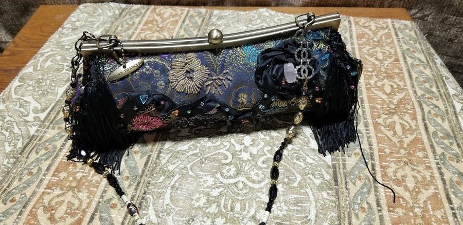 Mary Frances Hand Bag Black Ornate Retired Design Grannies Garage